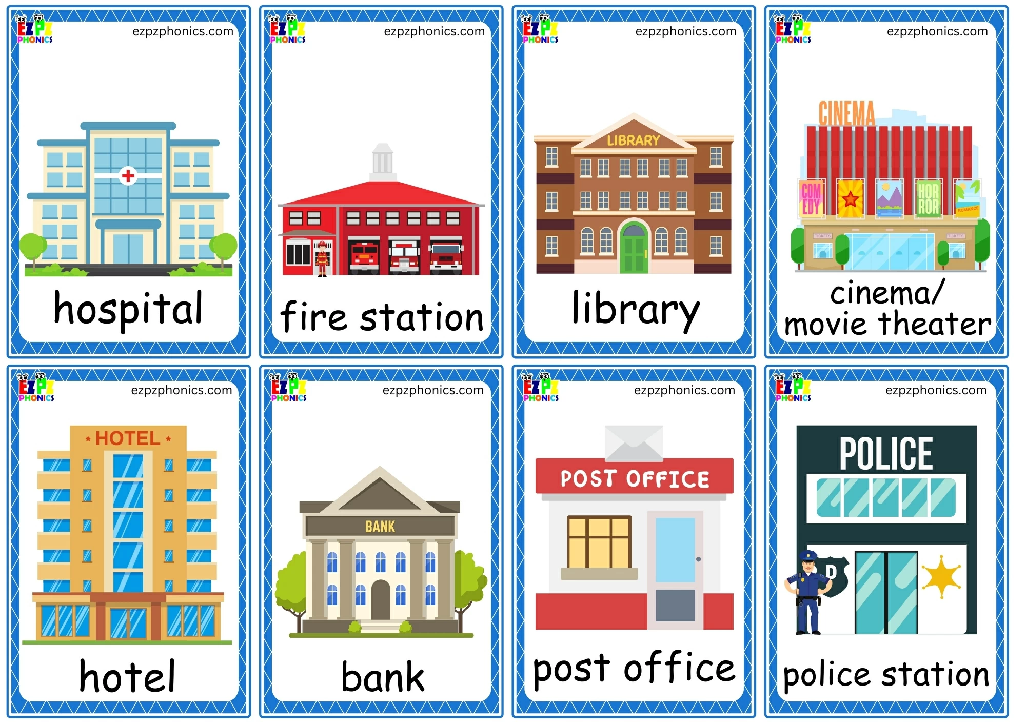 Places in the City My First English Words - Mini Flashcards/Game Cards (Free PDF Download)